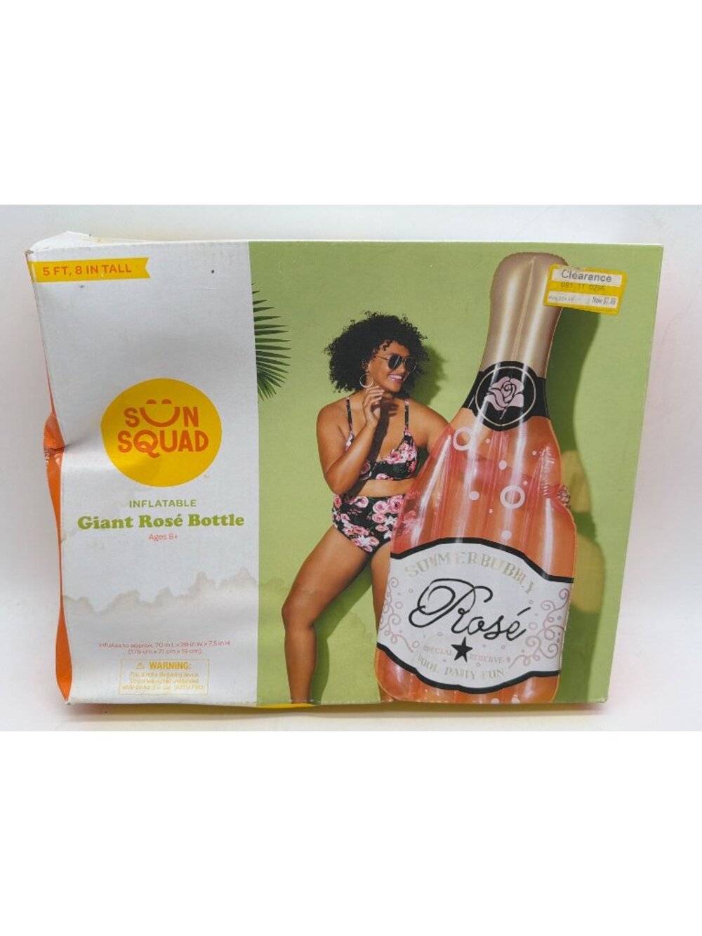 Inflatable Giant Rosé Bottle Pool Float By Sun Squad 58" Tall Ages 8+ Approx. 70
